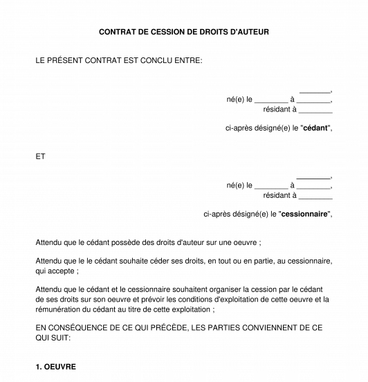 Cession des droits d'auteur