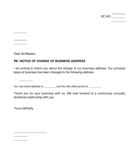 Change of Business Address Letter