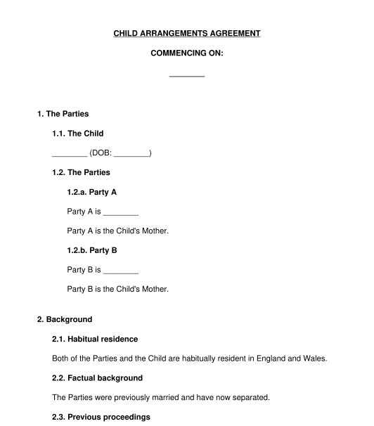 Child Arrangements Separation Agreement