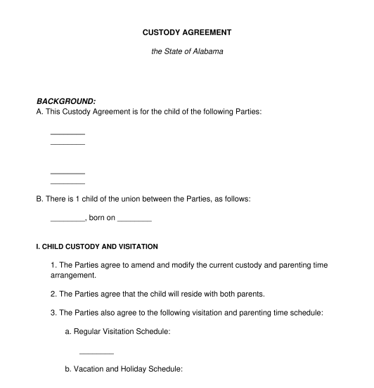 Child Custody Agreement Template Word And Pdf