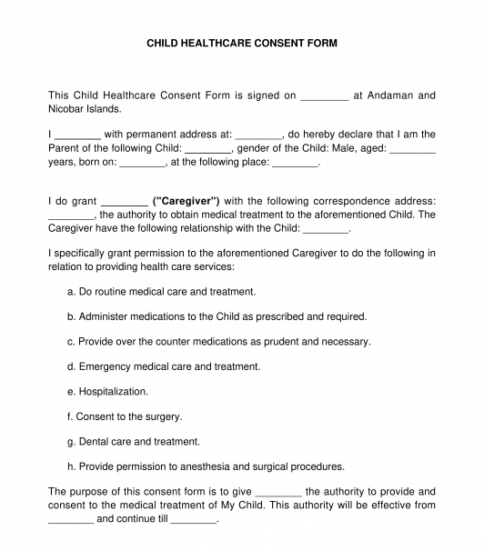 Child Healthcare Consent Form
