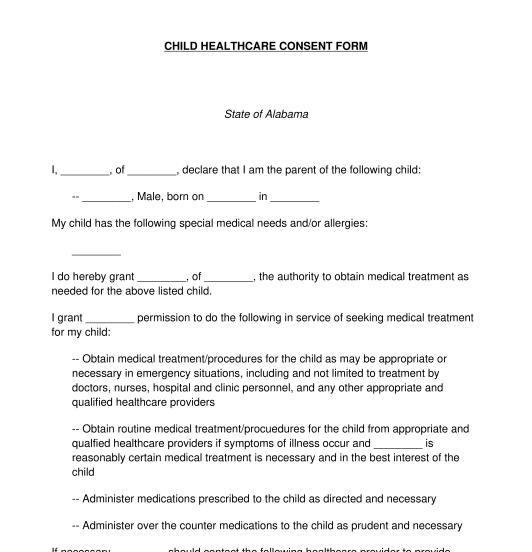 Child Healthcare Consent Form