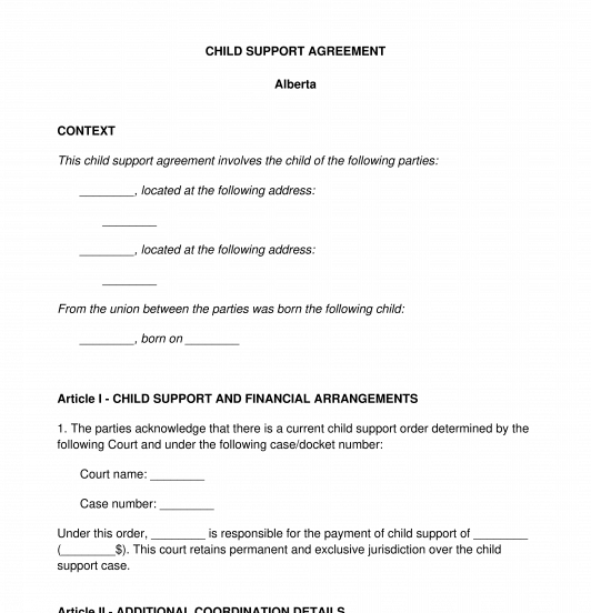 Child Support Agreement Template Word PDF