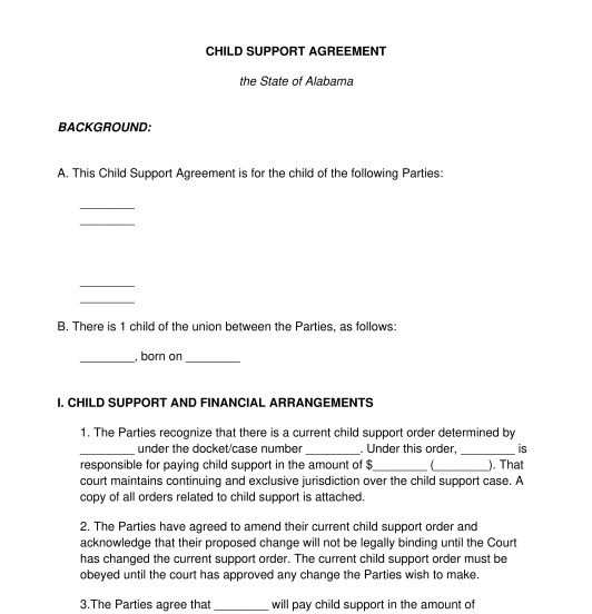 Child Support Payment Agreement Template from www.wonder.legal