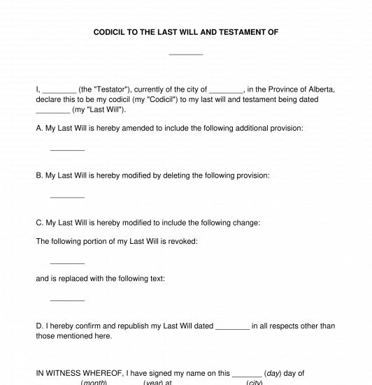 Codicil to Last Will and Testament