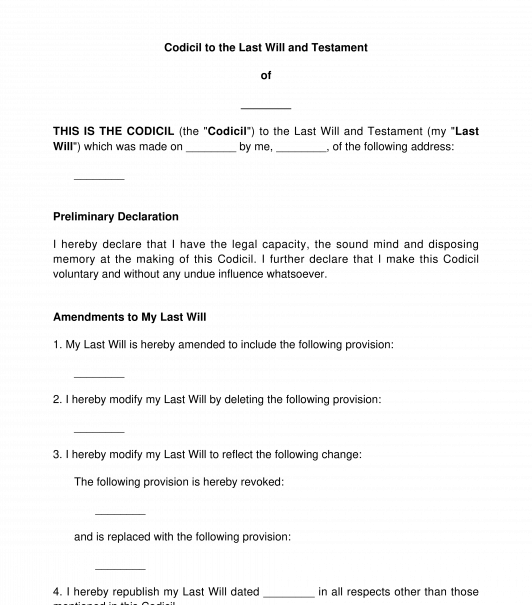 Codicil to Last Will and Testament