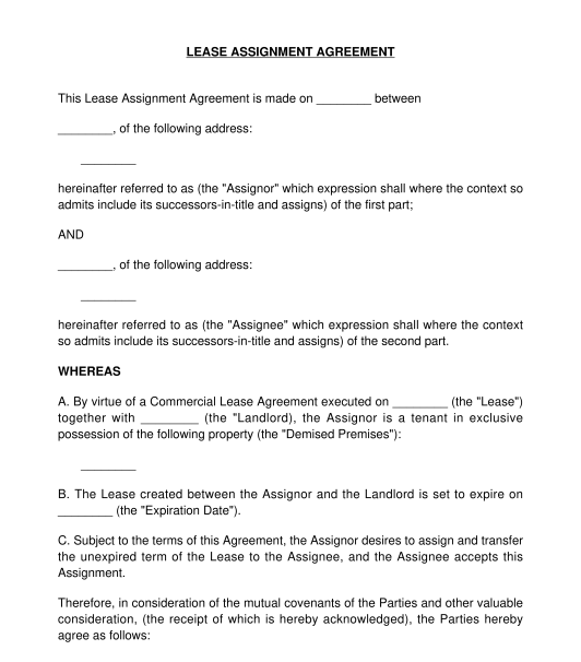 Commercial Lease Assignment Agreement