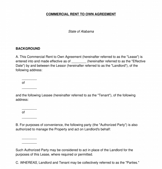 Commercial Rent to own Agreement