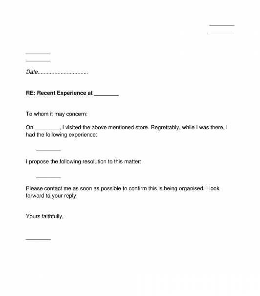 Complaint Letter to Retail Business