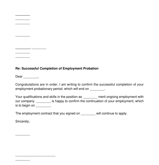 Completion of Employment Probation Letter