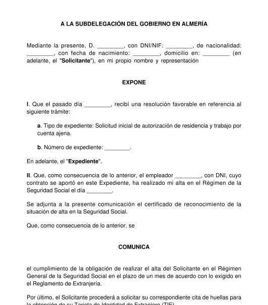 Comunicación de alta en la Seguridad Social en un trámite de extranjería