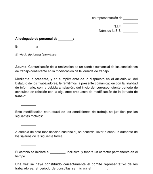 Comunicación de inicio de periodo de consultas por modificación sustancial de las condiciones de trabajo