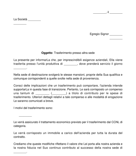 Comunicazione di trasferimento al lavoratore