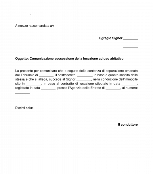 Comunicazione successione locazione ad uso abitativo per divorzio o separazione