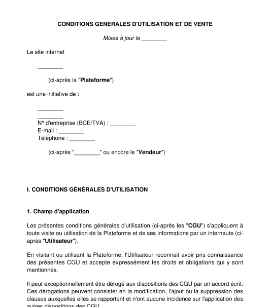Conditions générales d'utilisation et de vente d'un site internet ou d'une application mobile