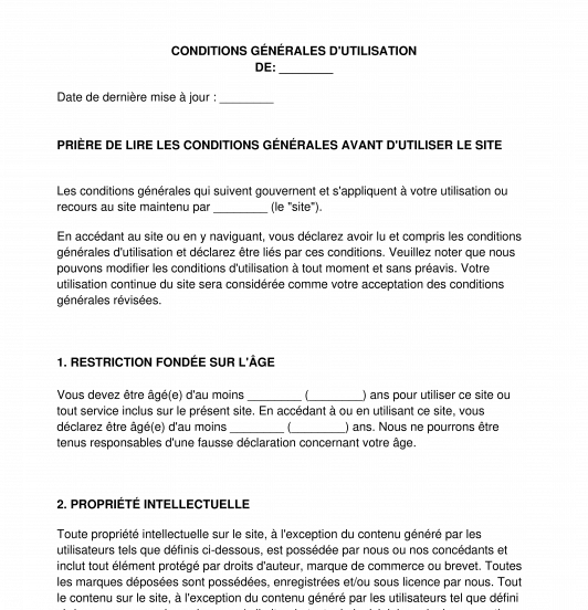 Conditions d'utilisation d'un site web