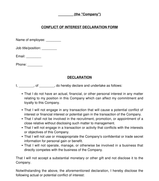 Conflict of Interest Declaration Form