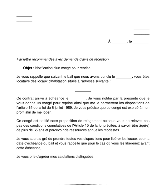 modele de lettre lettre de resiliation de bail d'habitation par le locataire