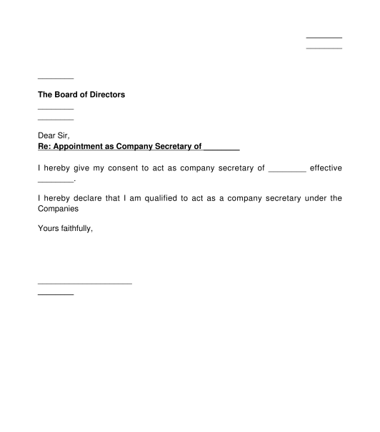 Consent to Act as Company Secretary