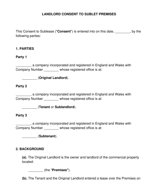 Consent for Subleasing of Commercial Premises