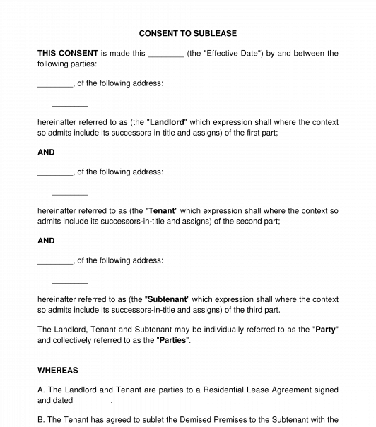 Consent to Sublease