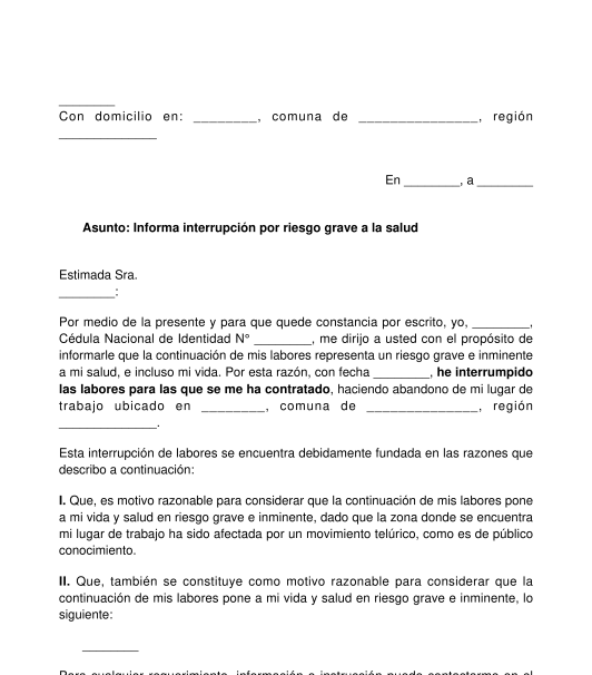 Constancia de Interrupción de Labores por Riesgo Grave a la Salud