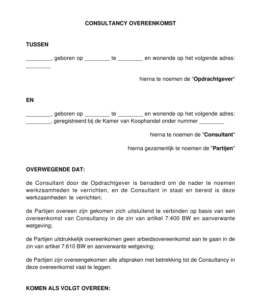 Consultancy overeenkomst