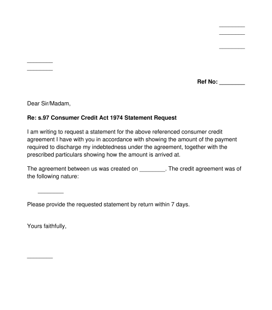 Consumer Credit Statement of Account Request Letter