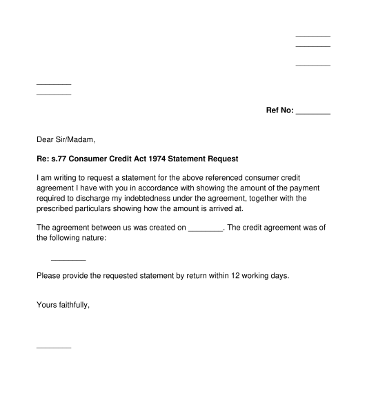 Consumer Credit Statement of Account Request Letter