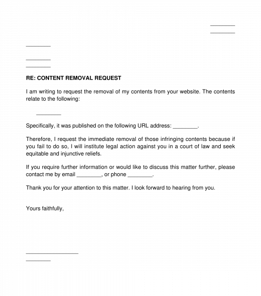 Content Removal Request Letter