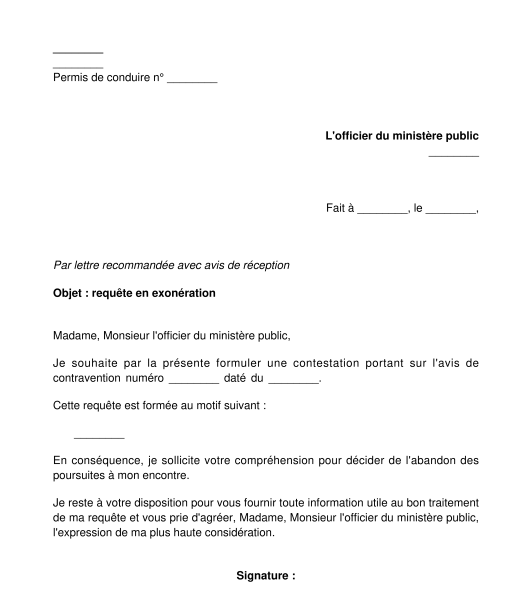 exemple de lettre contestation amende