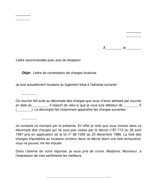 Contestation des Charges Locatives Modèle Word et PDF