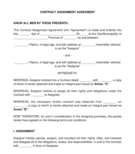 what does contract for assignment mean