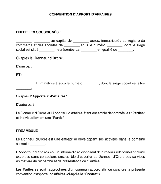 Contrat d'apport d'affaires