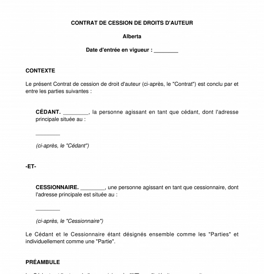 Contrat de cession de droits d'auteur