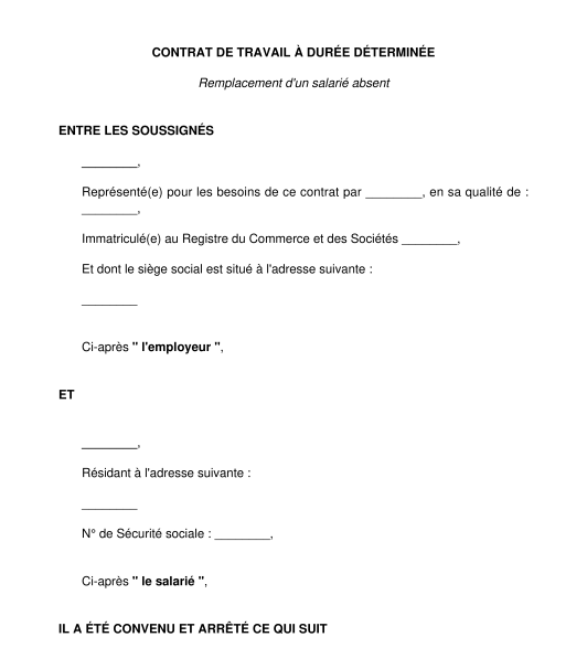 Contrat De Travail Cdi Cdd Modele Word Et Pdf