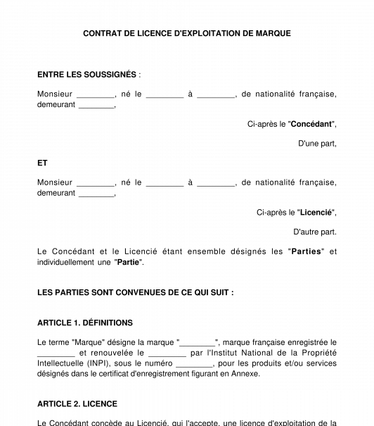 Contrat de licence de marque