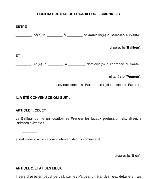 Contrat De Location De Bureaux Modele Exemple