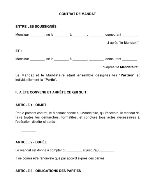 Contrat de mandat / procuration