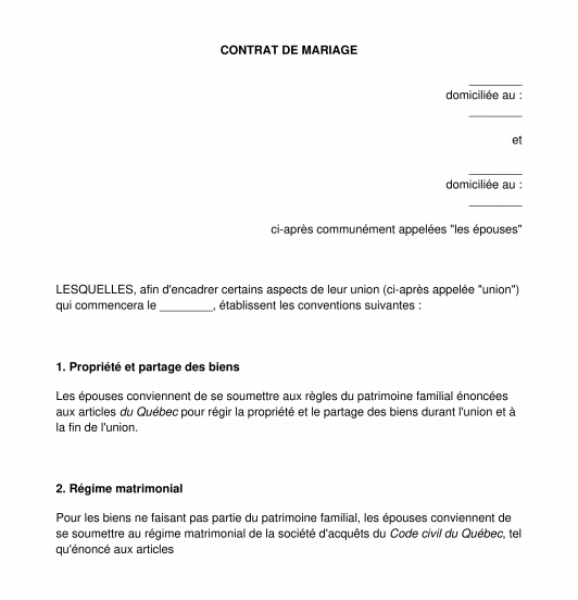 Contrat de mariage ou d'union civile