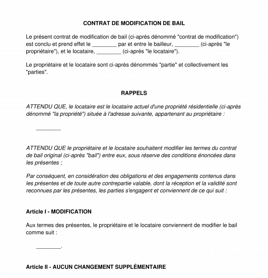 Contrat de Modification de Bail Modèle Word et PDF