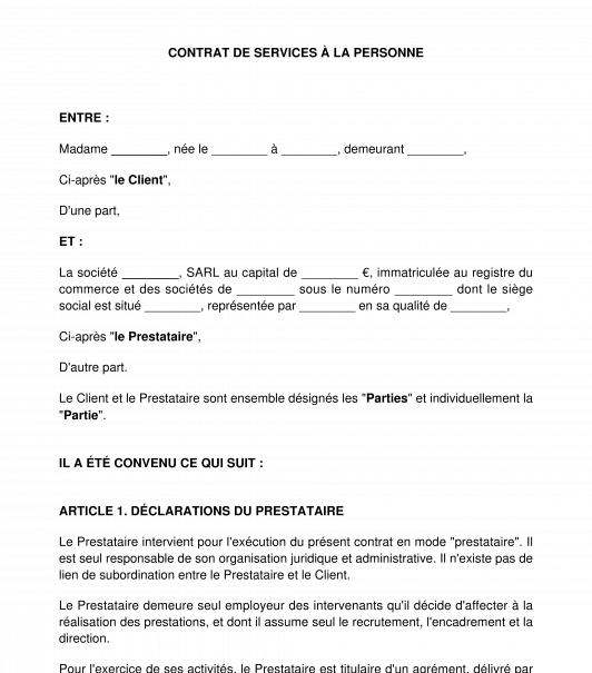 Contrat de services à la personne