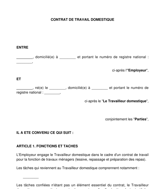 Contrat de travail domestique