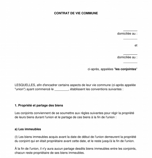 Contrat de vie commune