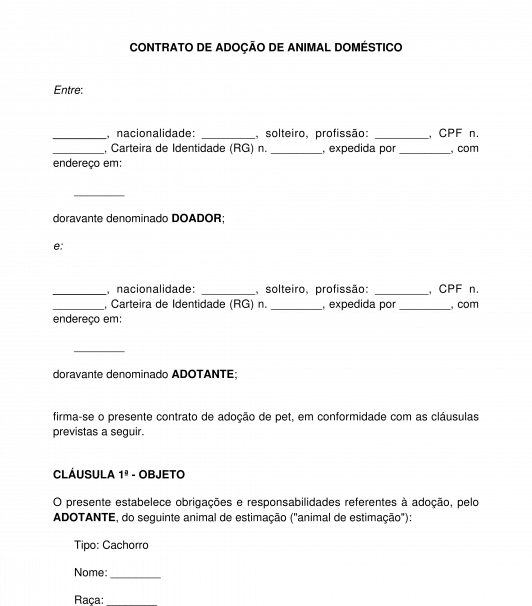 Contrato de adoção de animal de estimação