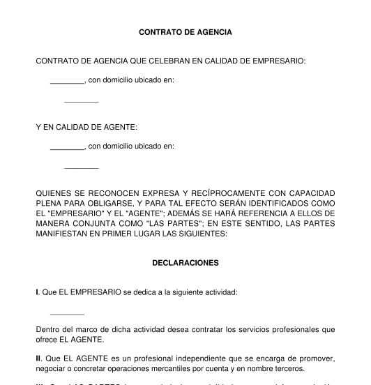 Contrato de Agencia - Modelo en Formatos Word y PDF
