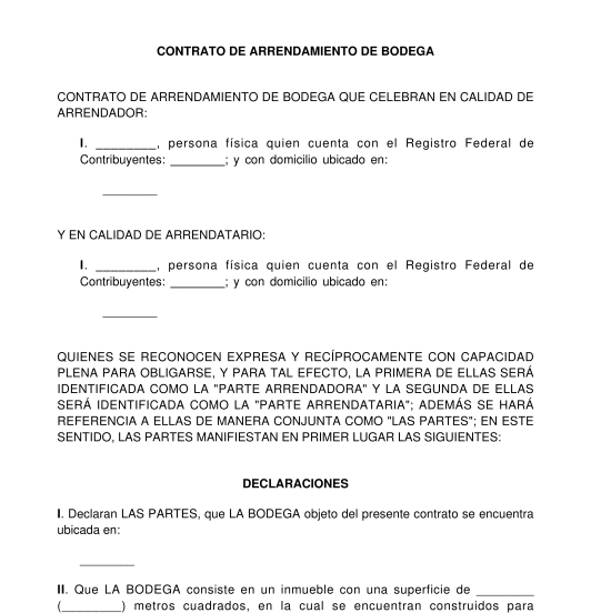 Contrato de Arrendamiento de Bodega - Modelo Word y PDF