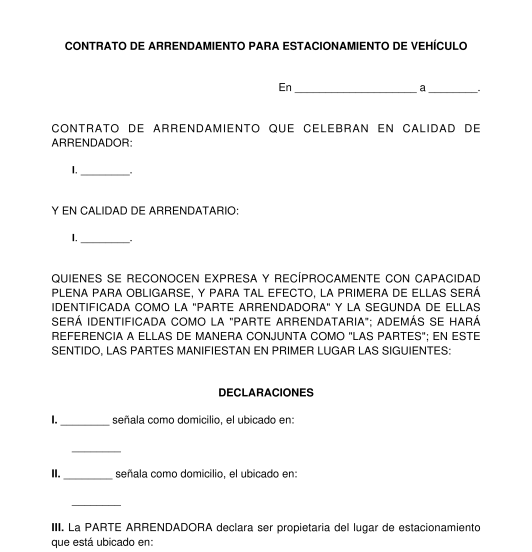 Contrato De Arrendamiento Para Estacionamiento De Vehiculo