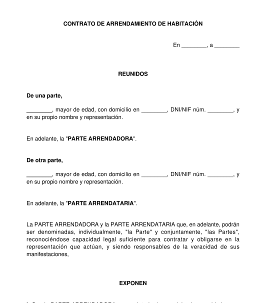 Contrato de Arrendamiento de Habitación - Modelo