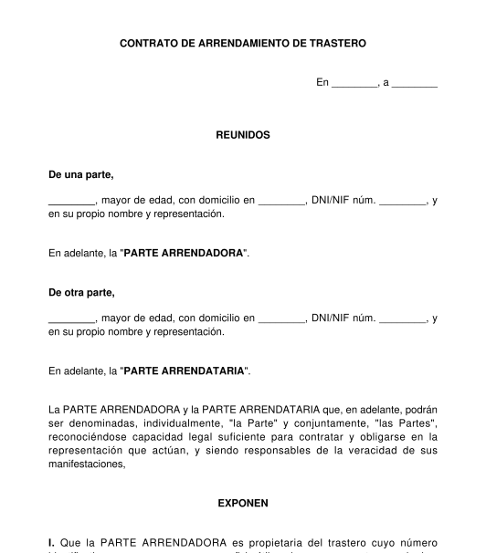 Contrato de Arrendamiento de Trastero - Modelo, Formato